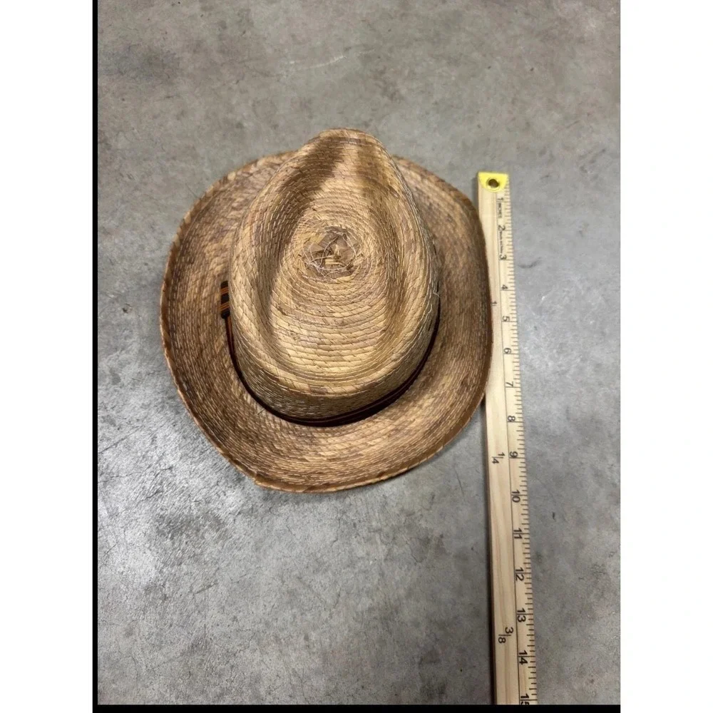 Natural Woven Straw Fedora Hat Kids with Striped Band‎ and Grommet Vent Accents